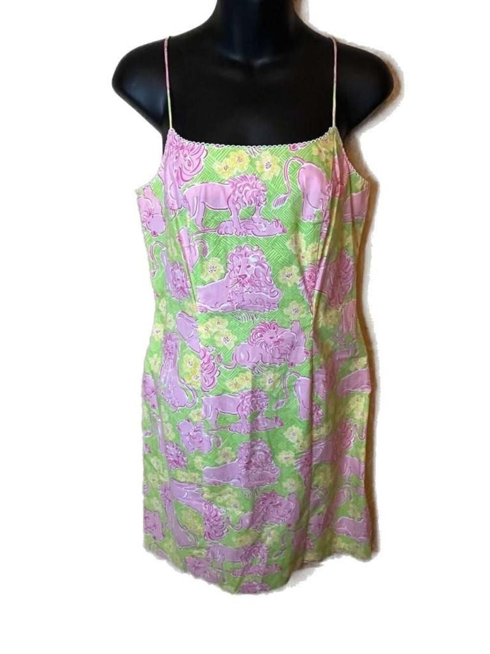 Vintage Lilly Pulitzer Loungin Lions Floral Spaghetti Strap Pink Shift Dress 8